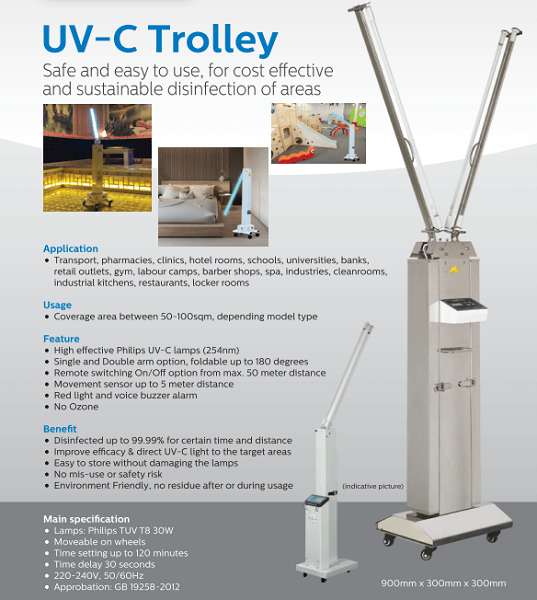 UVC Trolley 1Arm 2UV 70watts